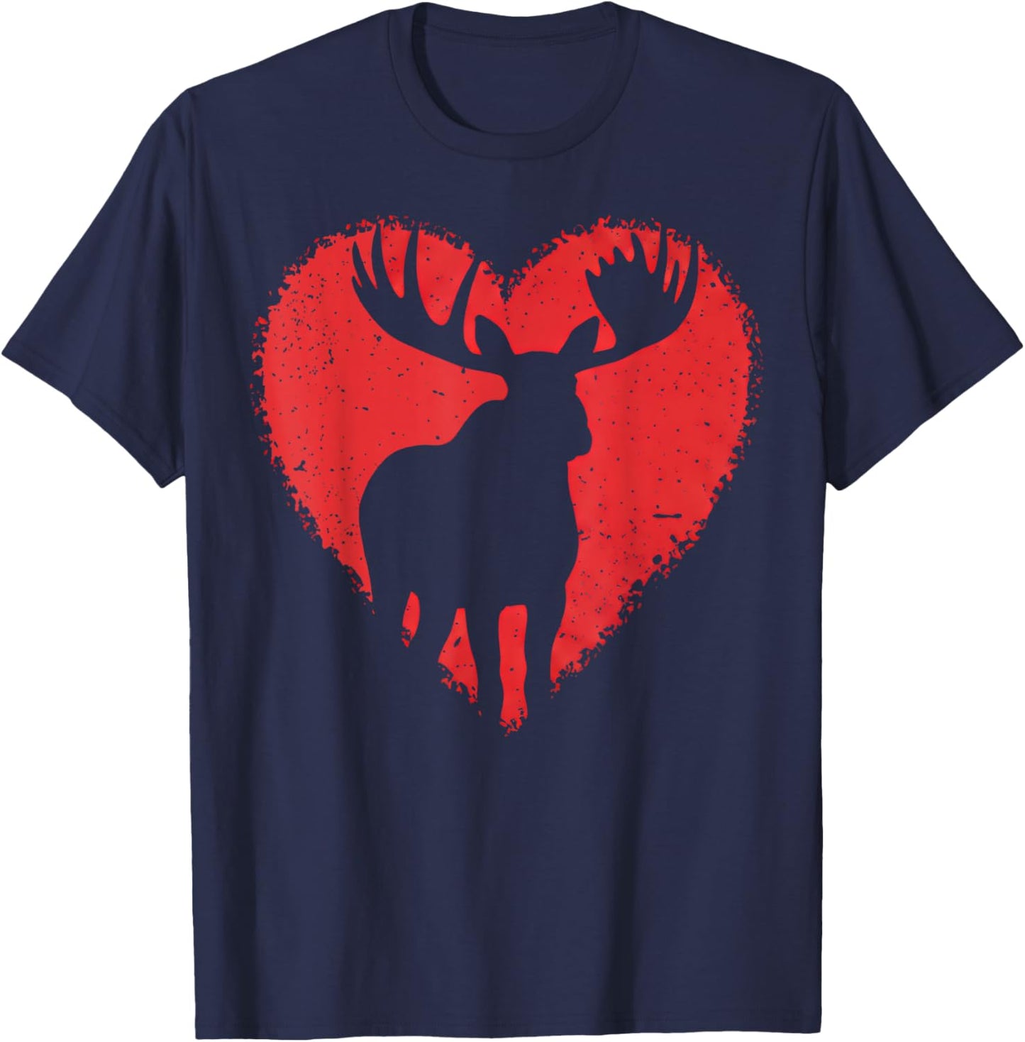 Moose Lover Valentines Day Cute Red Heart Wild Animal T-Shirt - T-Shirt | Navy