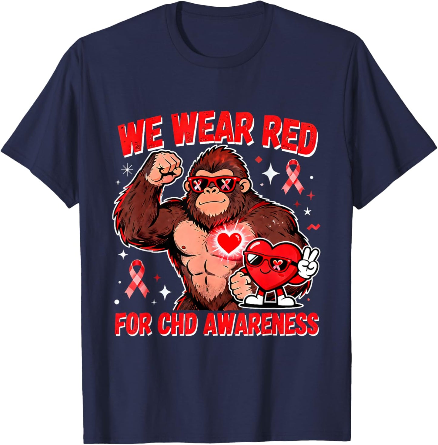 We Wear Red for CHD Awareness Heart Warrior Support T-Shirt - T-Shirt | Navy