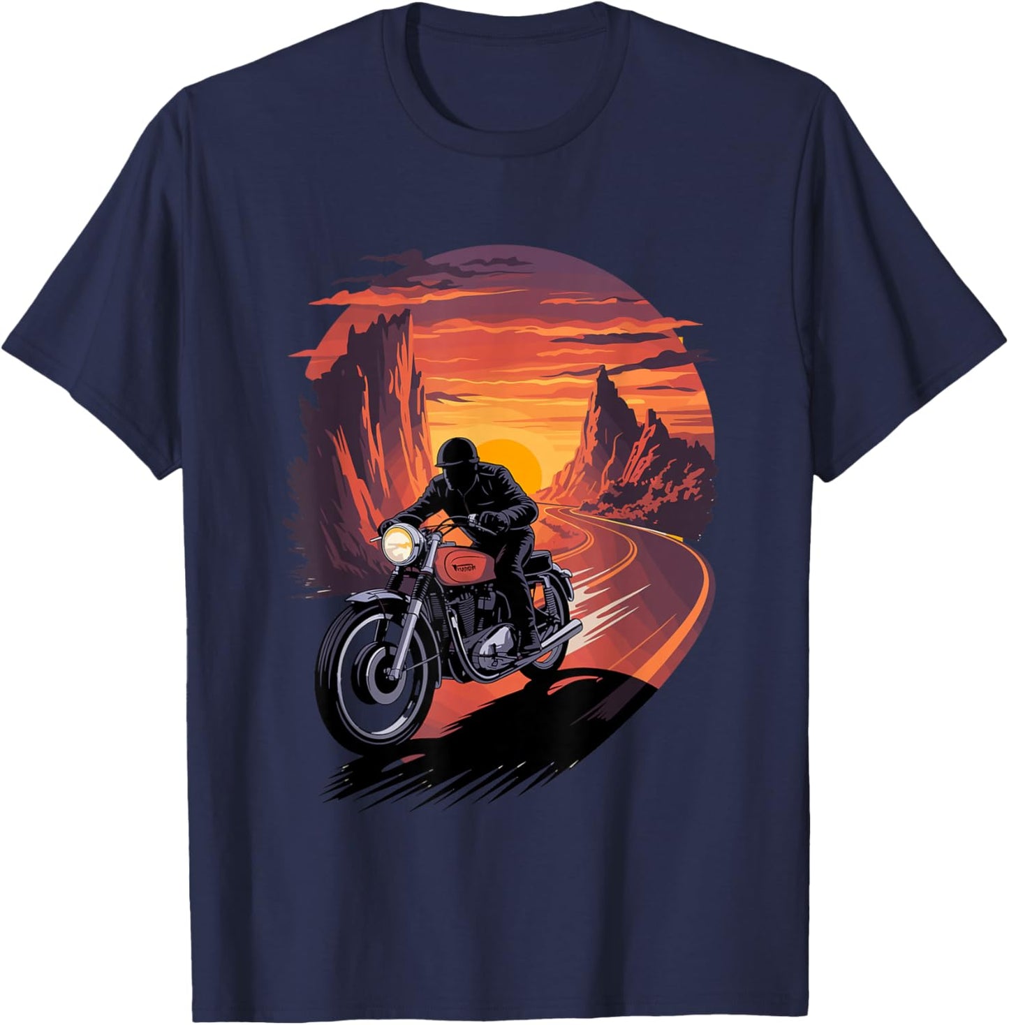 Motorcycle Sunset Journey Ride Into The Horizon T-Shirt - T-Shirt | Navy