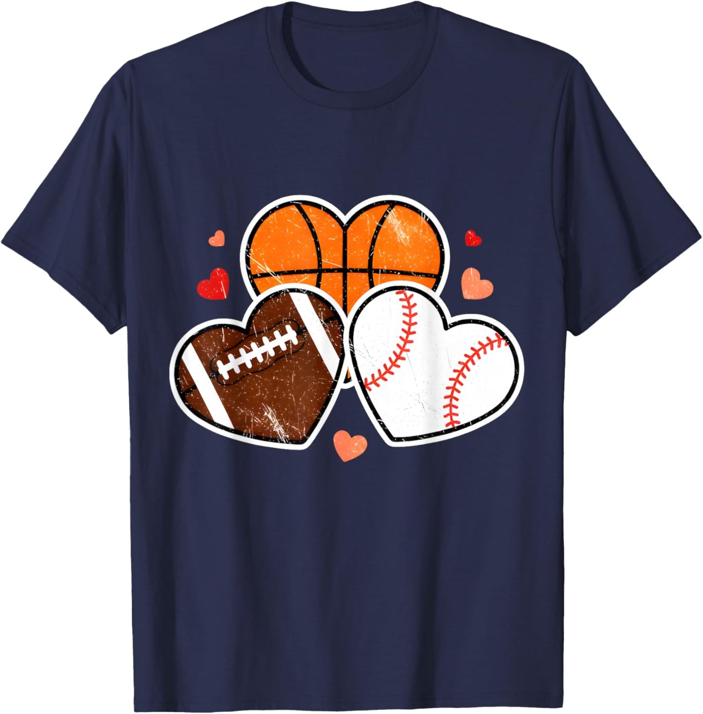 Heart Football Basketball Soccer Valentine Sports Boy Men T-Shirt - T-Shirt | Navy