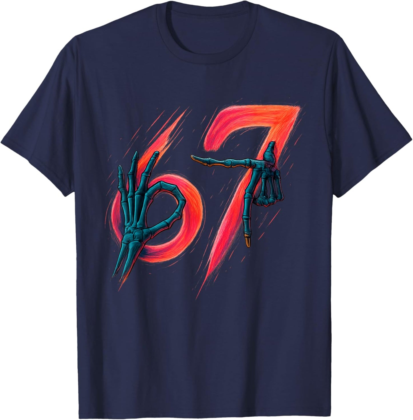 67 Meme Trendy Skeleton Halloween Funny Six Seven Gen Alpha T-Shirt - T-Shirt | Navy