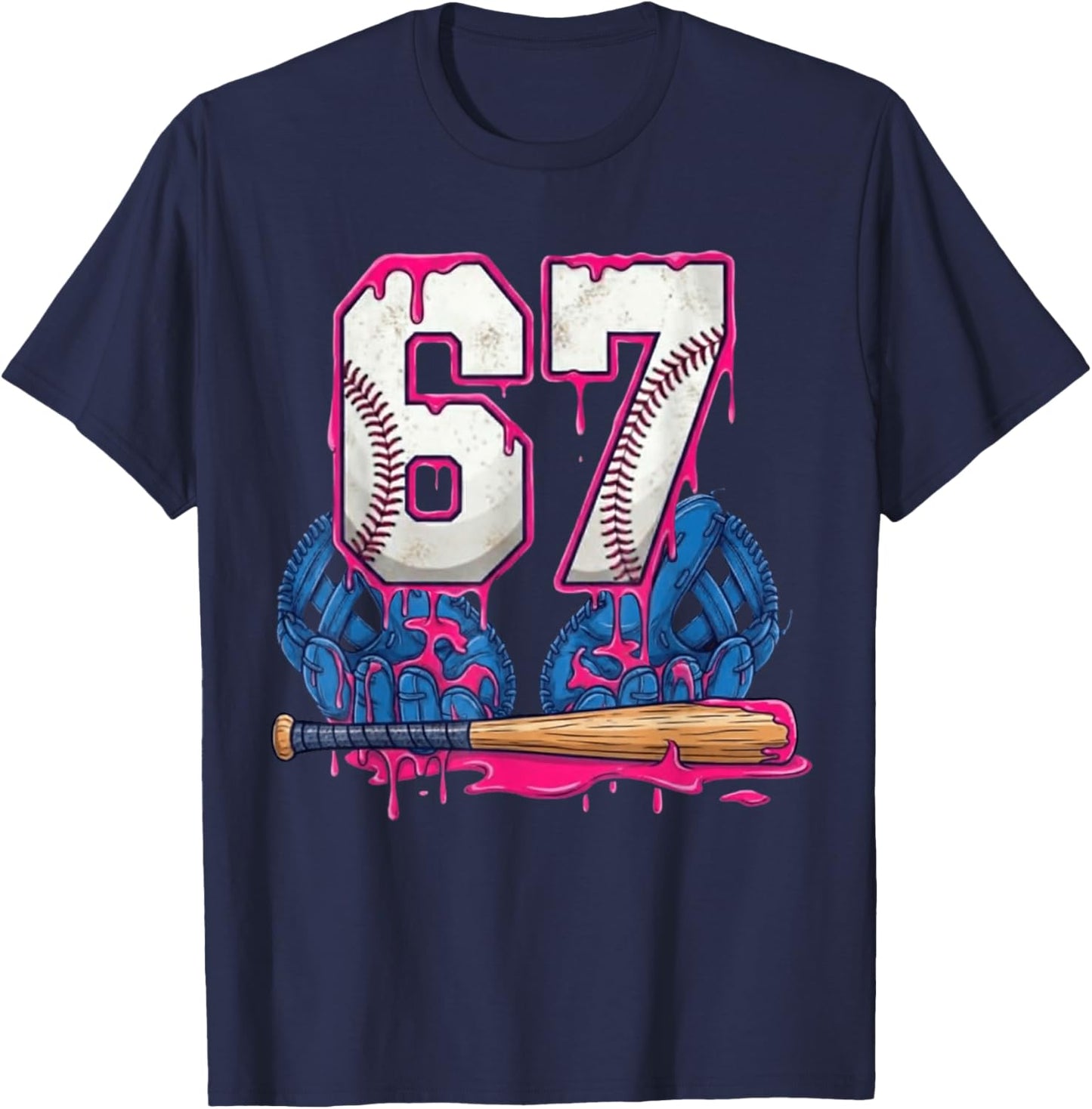 Baseball Drip 67 Meme Six Seven Funny 6-7 Gen Alpha Slang T-Shirt - T-Shirt | Navy