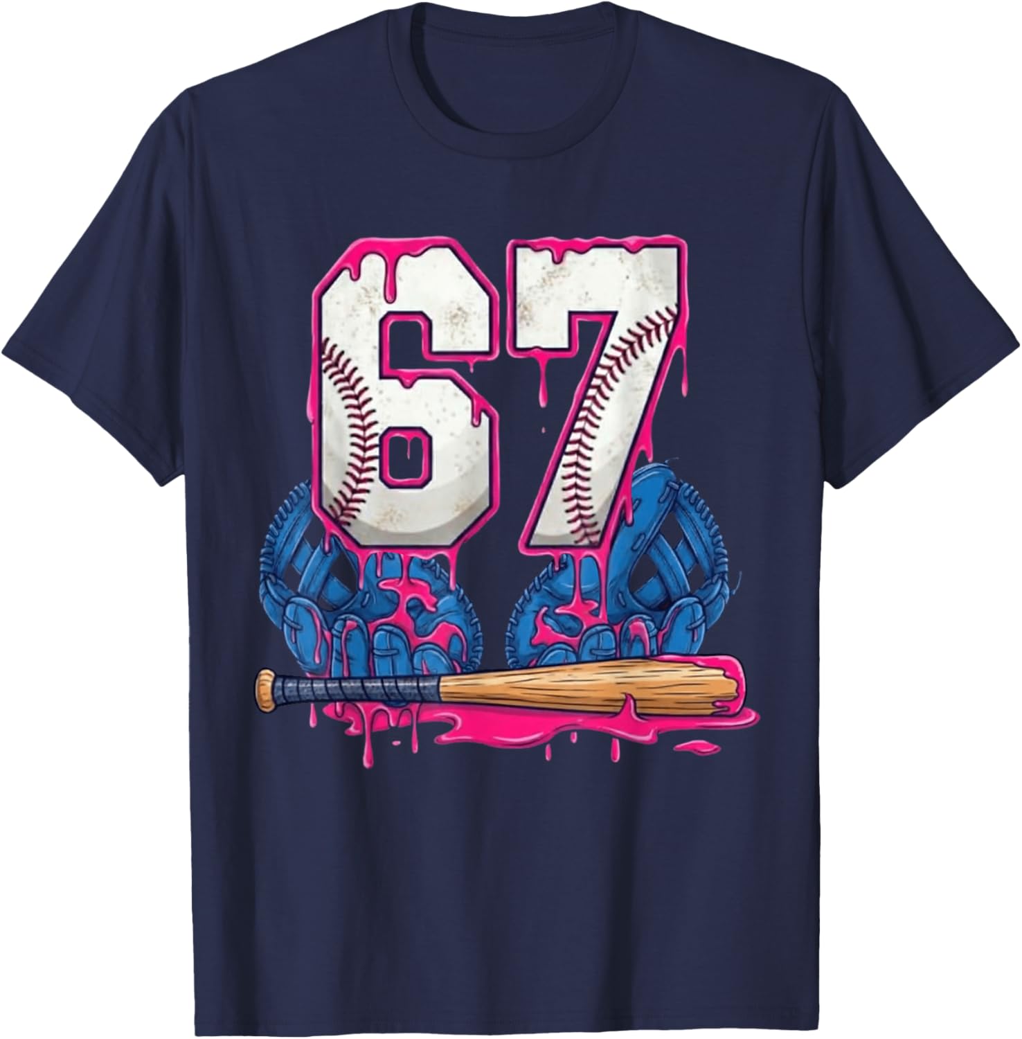 Baseball Drip 67 Meme Six Seven Funny 6-7 Gen Alpha Slang T-Shirt - T-Shirt | Navy