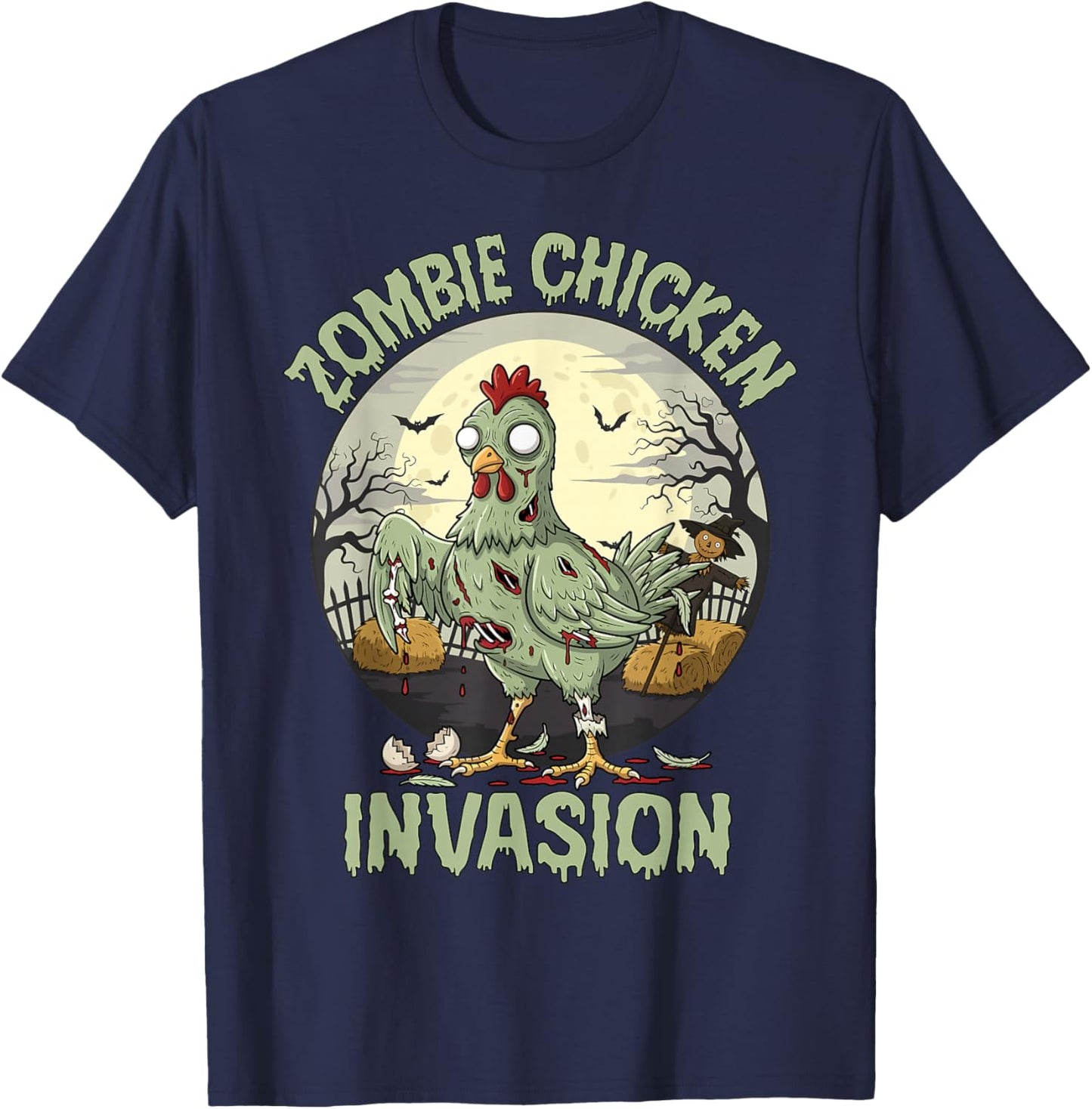 Zombie Chicken Invasion Funny Halloween T-Shirt - T-Shirt | Navy
