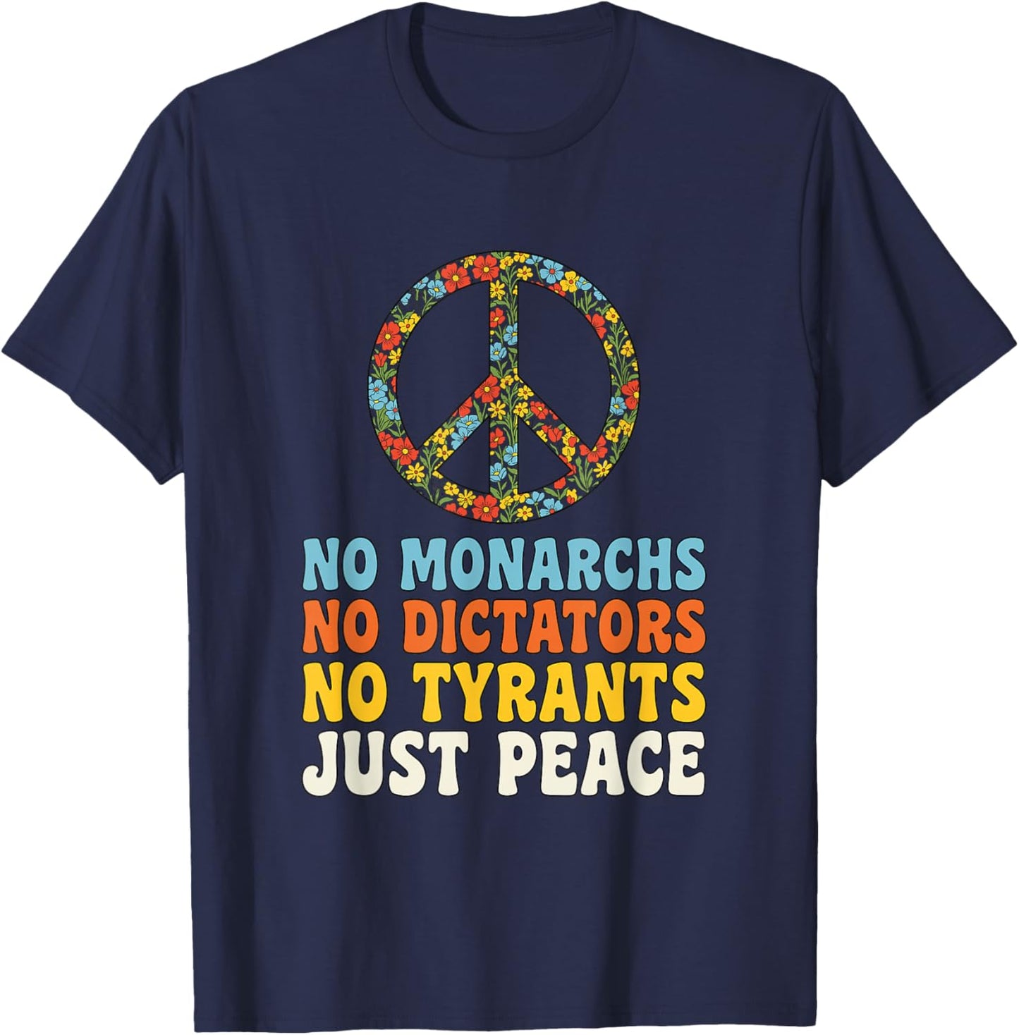 No Kings in America Groovy Vintage 70s Peace T-Shirt - T-Shirt | Navy