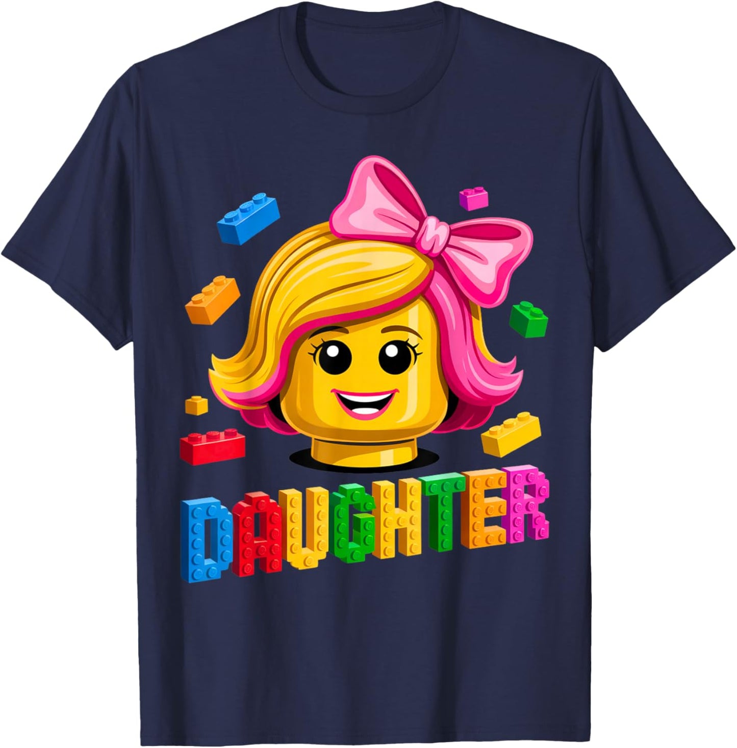 Family Daughter Master Builder Building Brick Blocks Kids T-Shirt - T-Shirt | Navy