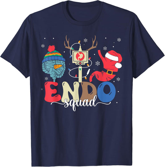 Endo Squad Nurse Stomach Santa Hat Endoscopy Tech Christmas T-Shirt - T-Shirt | Navy
