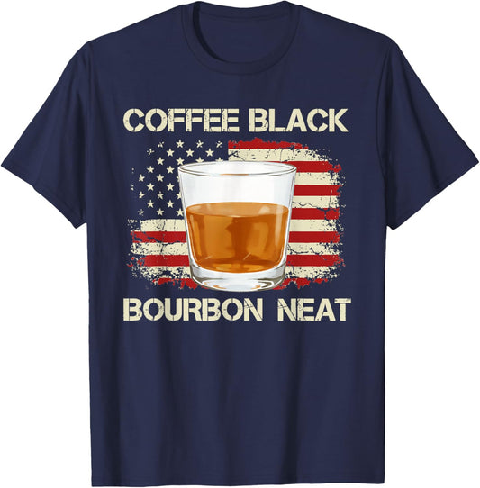 Whiskey Alcohol Lover Drinking Coffee Black Bourbon Neat T-Shirt - T-Shirt | Navy