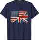 British American Flag Print on Back Great Britain Union Jack T-Shirt - T-Shirt | Navy