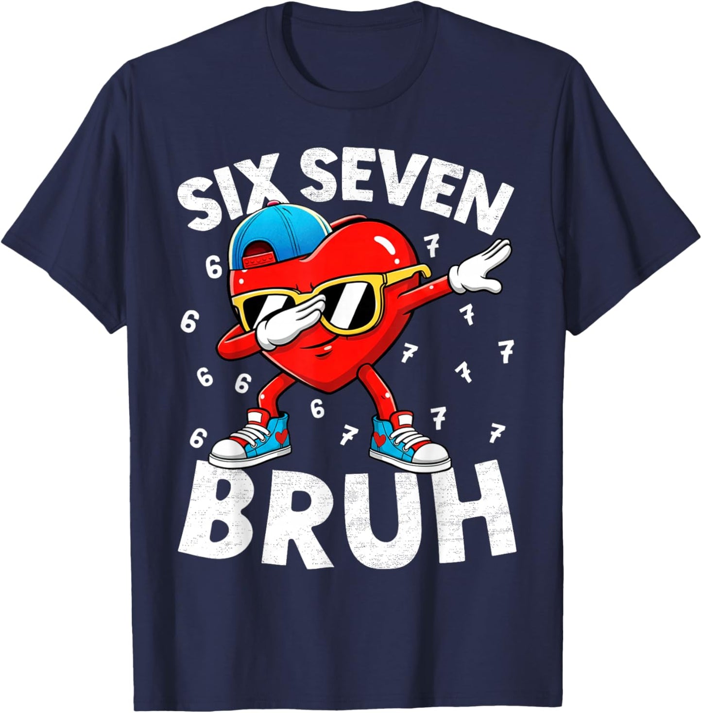Heart Dabbing Valentines Day Six Seven Bruh 6 7 Meme Boys T-Shirt - T-Shirt | Navy