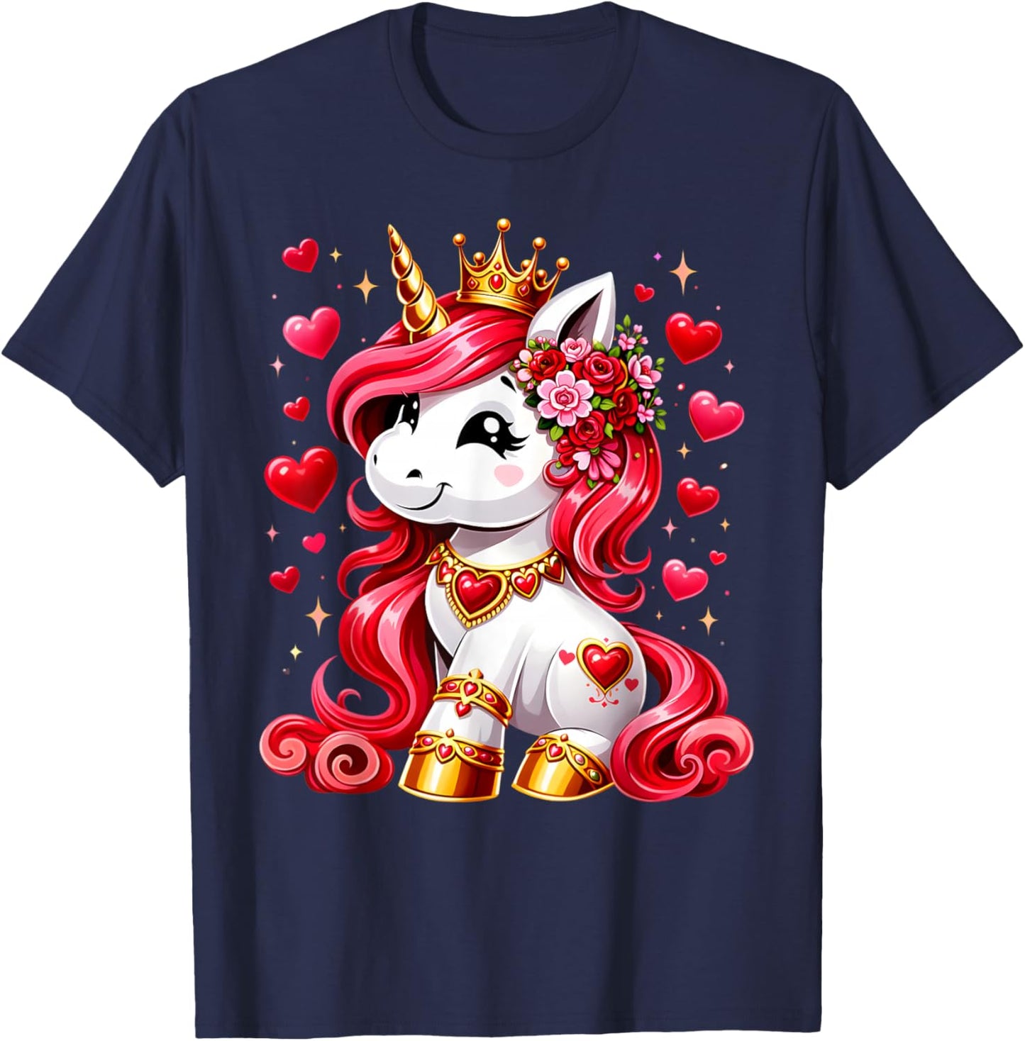 Cute Unicorn Heart Valentines Day Girls Kids Women Valentine T-Shirt - T-Shirt | Navy