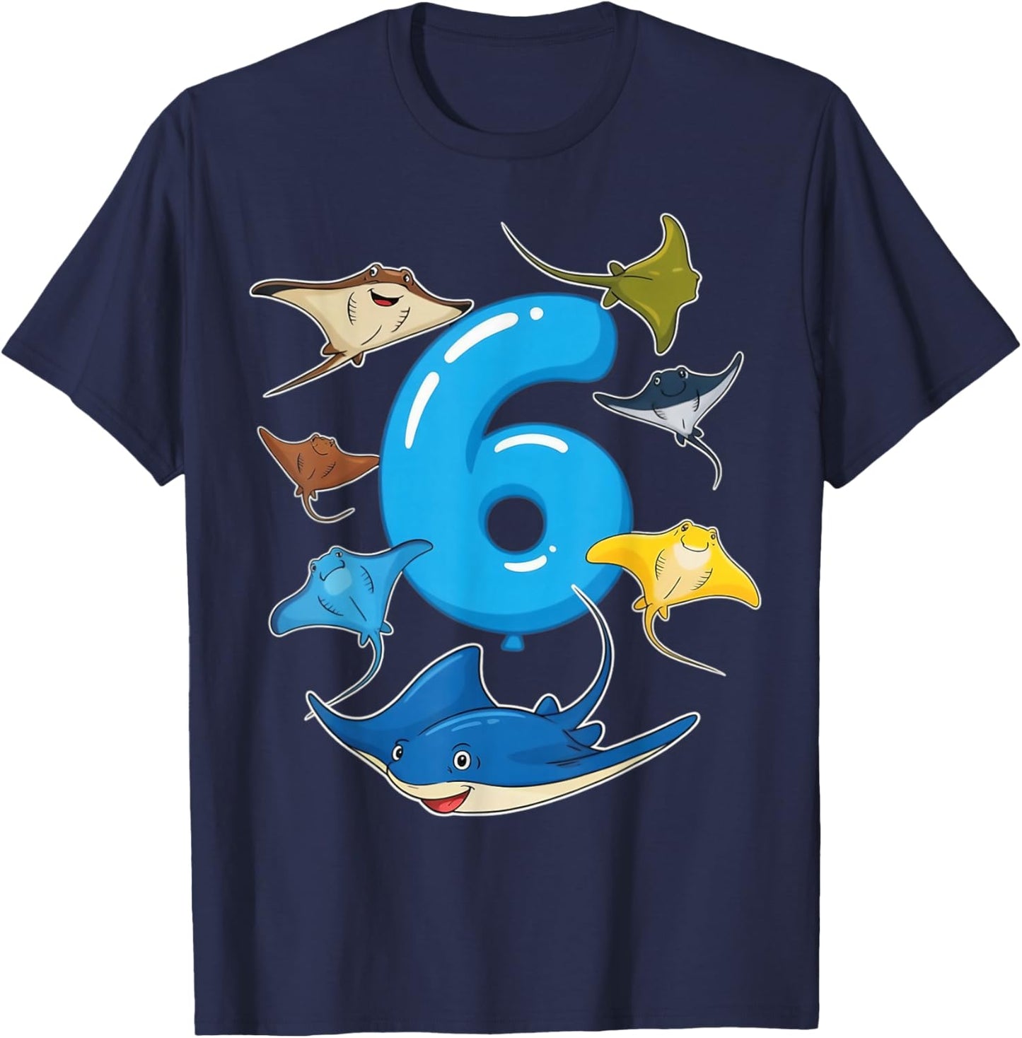 Stingray 6th Birthday Party 6 Years Old Birthday Stingray T-Shirt - T-Shirt | Navy