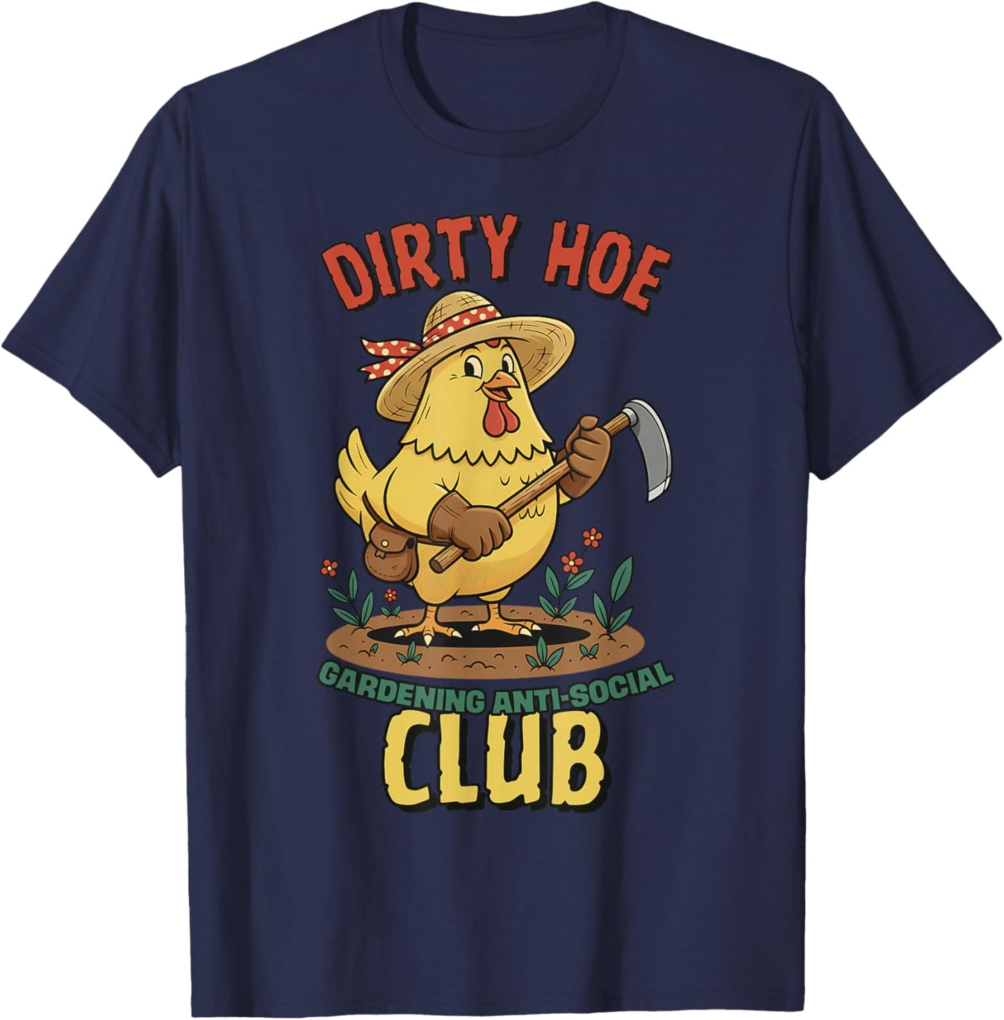 Dirty Hoe Gardening Social Club Retro 1940s Country Chicken T-Shirt - T-Shirt | Navy