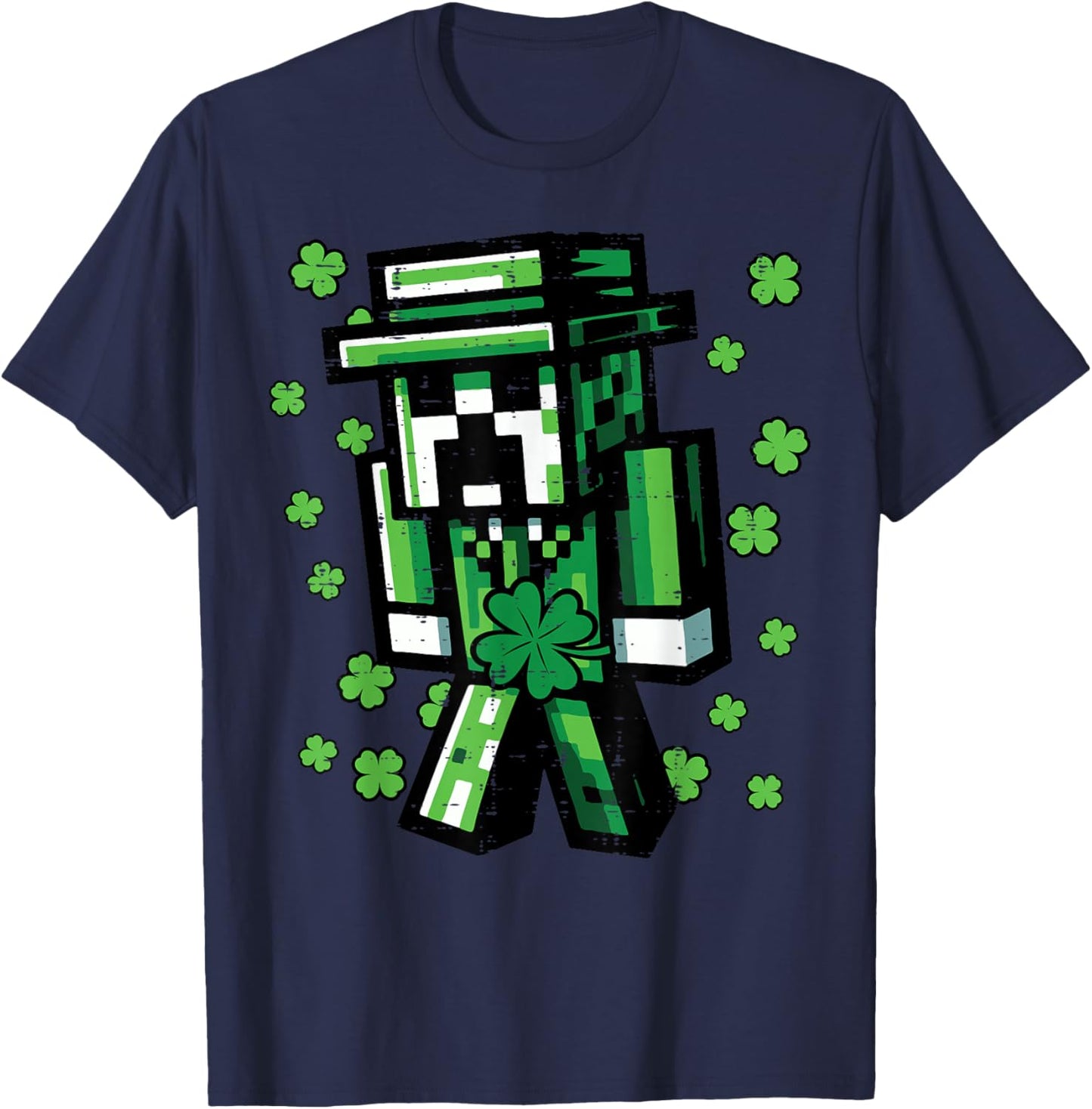 St Patricks Day Pixel Gamer Saint Paddys Gaming Boys Kid Men T-Shirt - T-Shirt | Navy