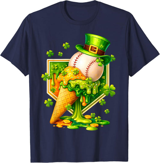 Drip Ice Cream St Patricks Day Baseball Shamrock Kids Boys T-Shirt - T-Shirt | Navy