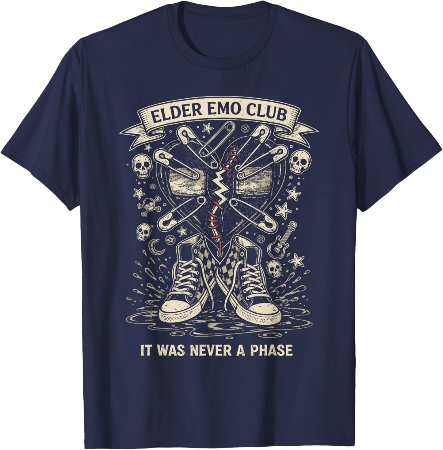 Elder Emo Club Broken Heart Punk Rock T-Shirt - T-Shirt | Navy