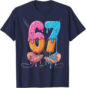 Hockey Ice Cream Drip 67 Hands Stakes Boys Sports Game Day T-Shirt - T-Shirt | Navy