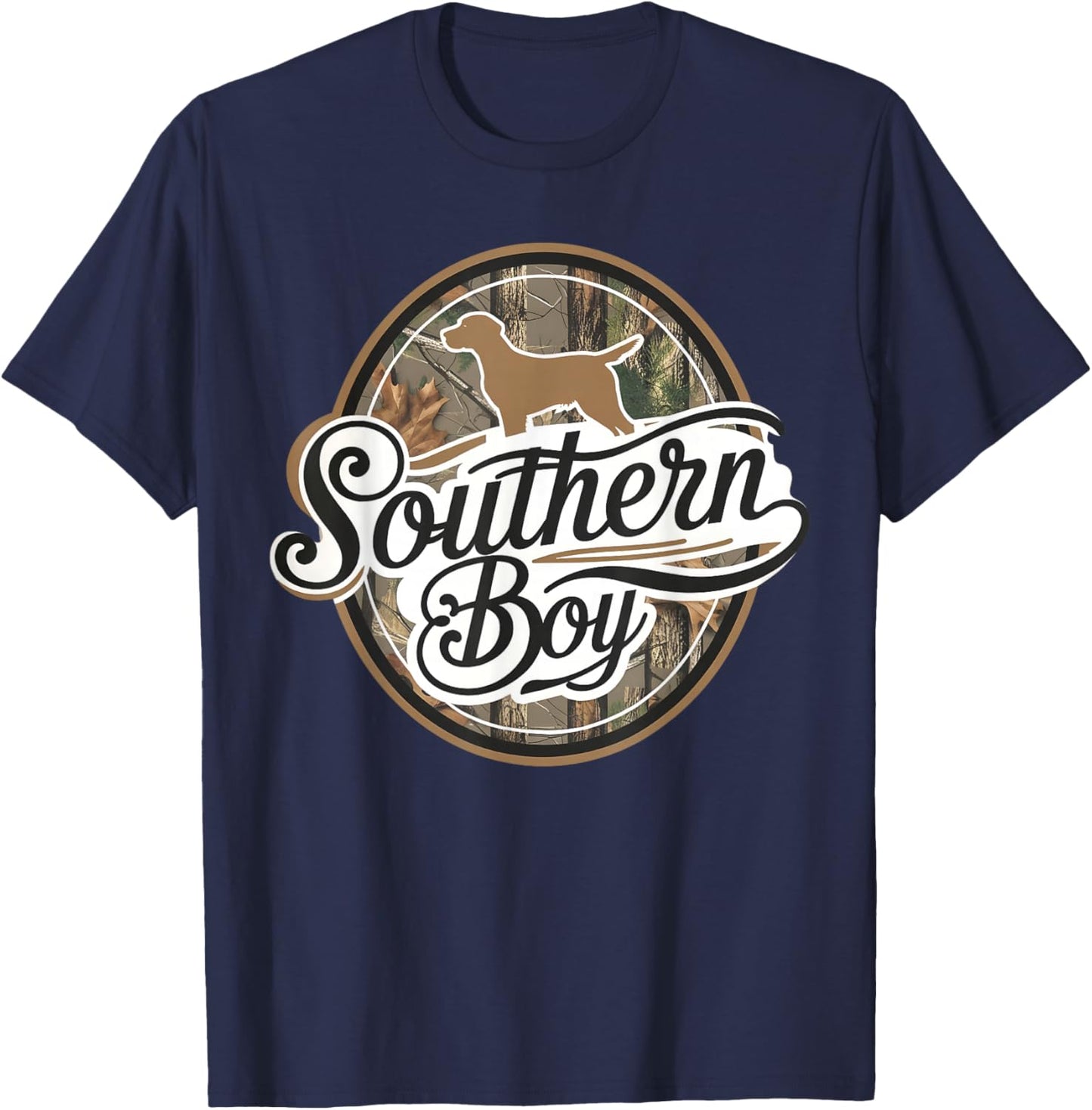 Southern Boy Camo Hunting Duck Dog Duck Hunting Black Lab T-Shirt - T-Shirt | Navy
