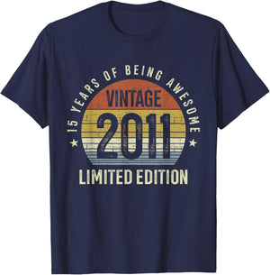 15th Birthday Vintage 2011 Limited Edition 15 Years Old T-Shirt - T-Shirt | Navy