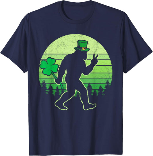 Funny Men St Patricks Day Bigfoot Shamrock Men Women Kids T-Shirt - T-Shirt | Navy