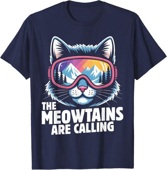 The Meowtains are Calling Funny Skiing Humoe Ski Cat Lover T-Shirt - T-Shirt | Navy