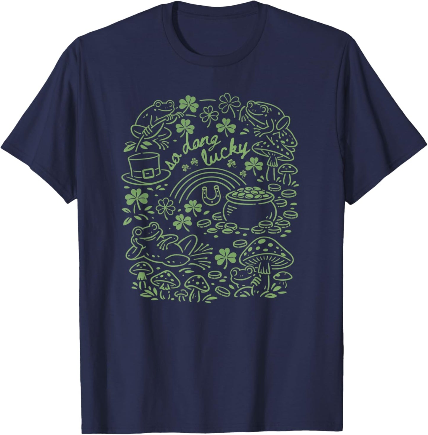 Funny Frog Irish Toad Lucky St Patricks Day Clover Mushroom T-Shirt - T-Shirt | Navy
