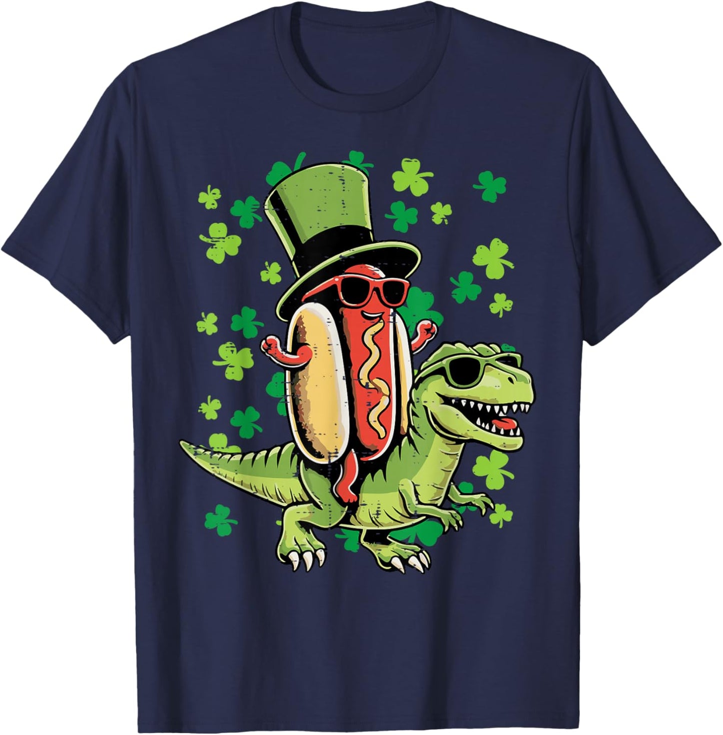 St Patricks Day Hotdog Trex Dino Toddler Boys Kids Youth T-Shirt - T-Shirt | Navy