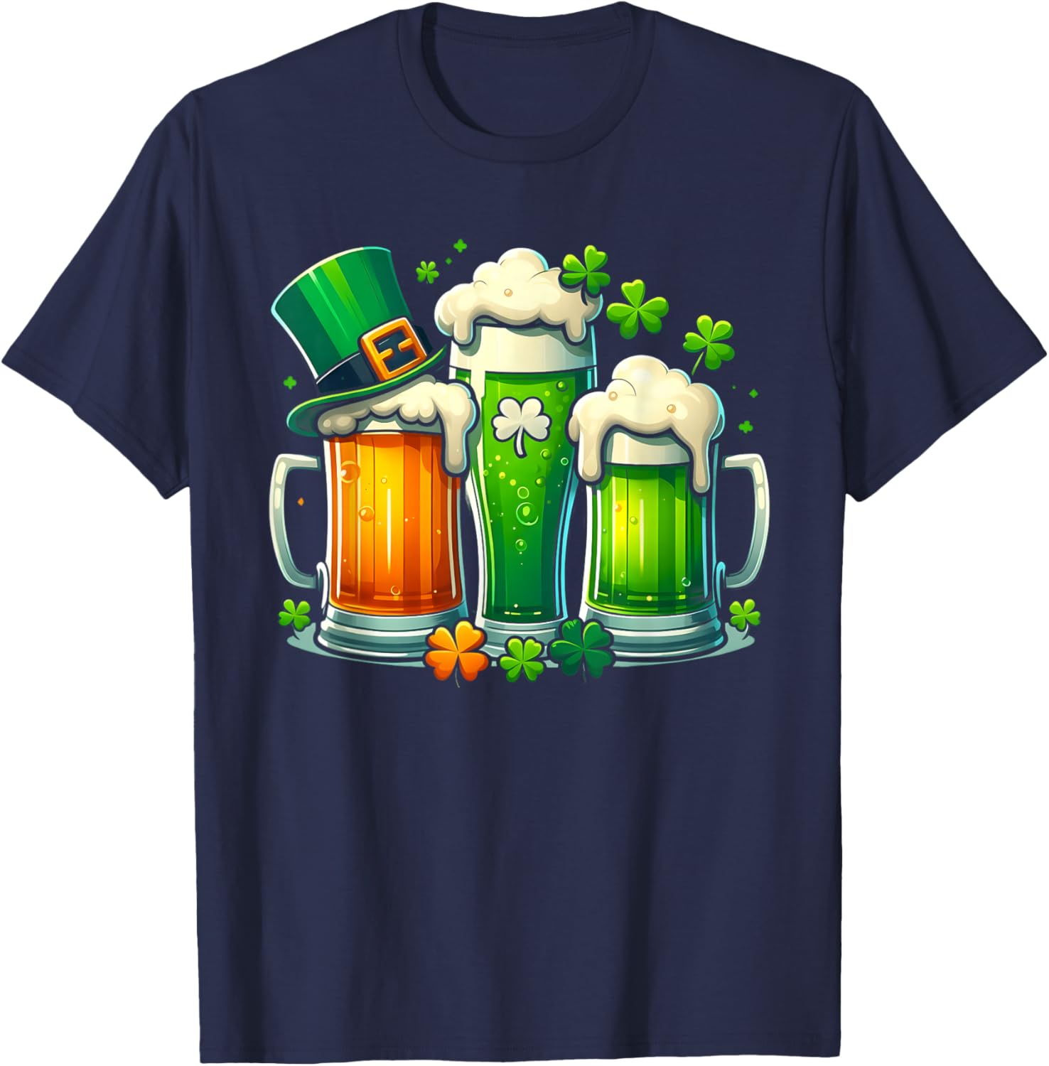 Irish Beer Ireland Flag St Patricks Day Men Women Leprechaun T-Shirt - T-Shirt | Navy