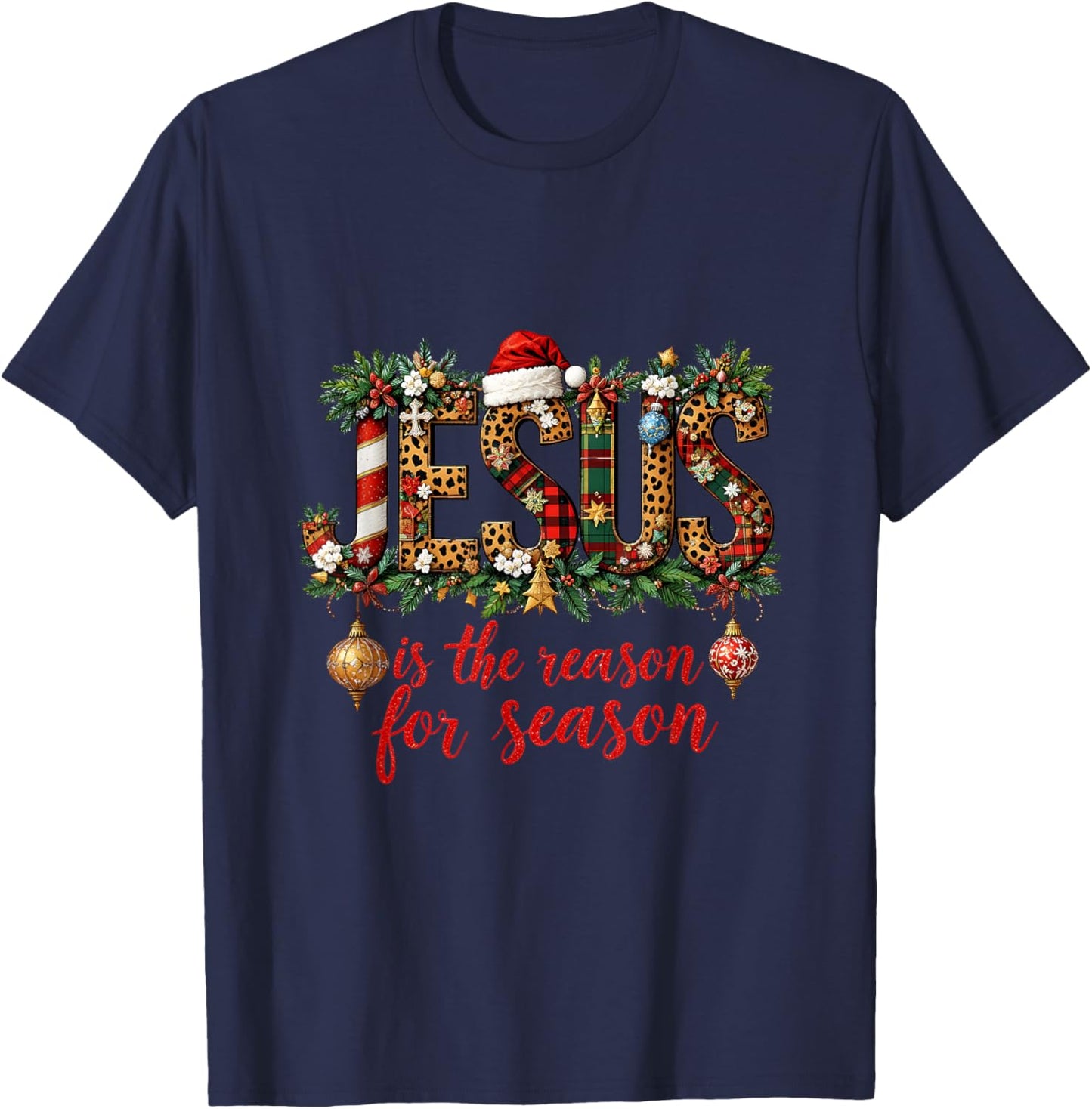 Xmas Christian Bow Bible The Reason for Season Jesus T-Shirt - T-Shirt | Navy