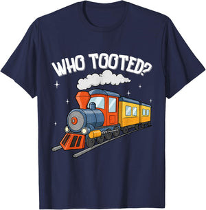 Who Tooted Funny Locomotive Train Lover Toddler Boys Kids T-Shirt - T-Shirt | Navy