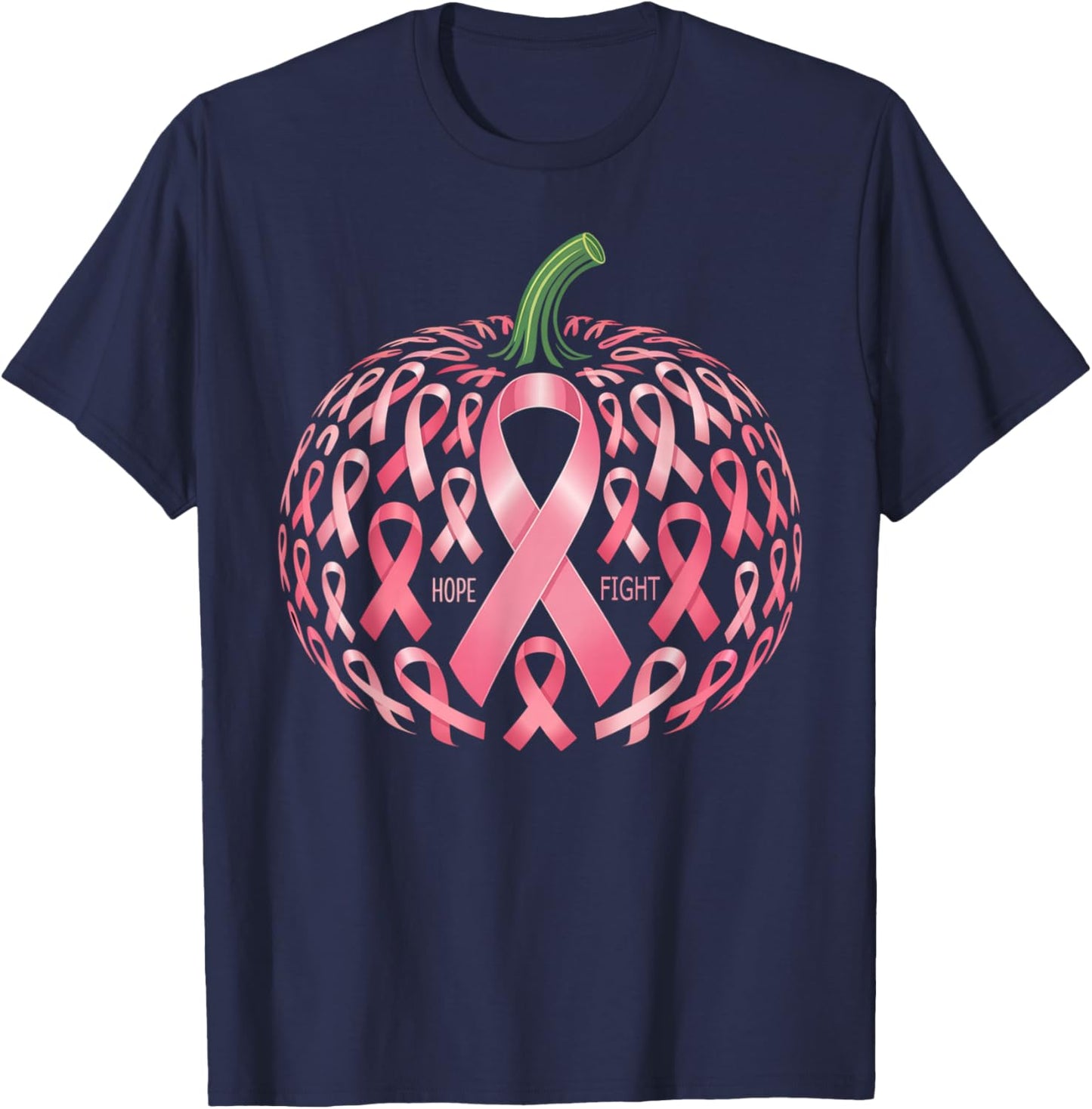 Halloween Pink Ribbon Pumpkin Breast Cancer Awareness T-Shirt - T-Shirt | Navy