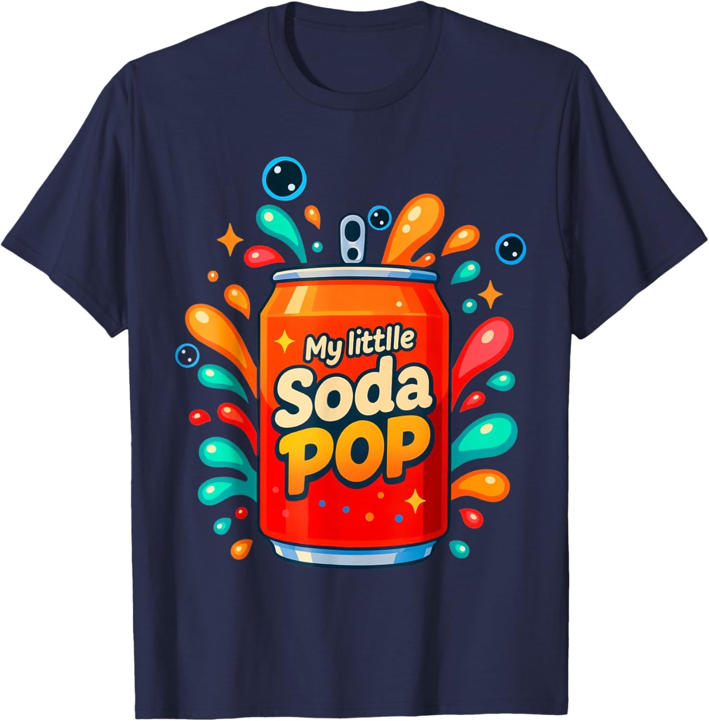 Soda Pop Cartoon Splash Cute Retros Beverage Funny Oranges T-Shirt - T-Shirt | Navy