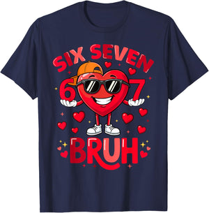 6 7 Valentines Day Shirt Men Boys Funny Heart Meme Six Seven T-Shirt - T-Shirt | Navy