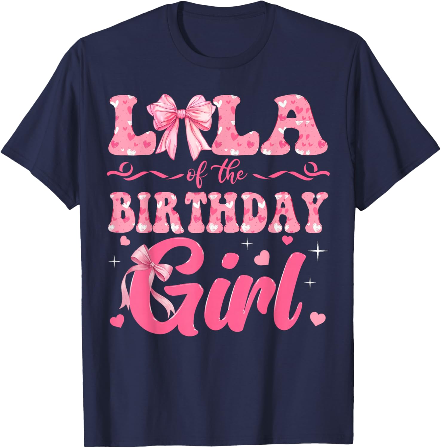Lola of The Birthday Girl Family Pink Coquette Bow T-Shirt - T-Shirt | Navy