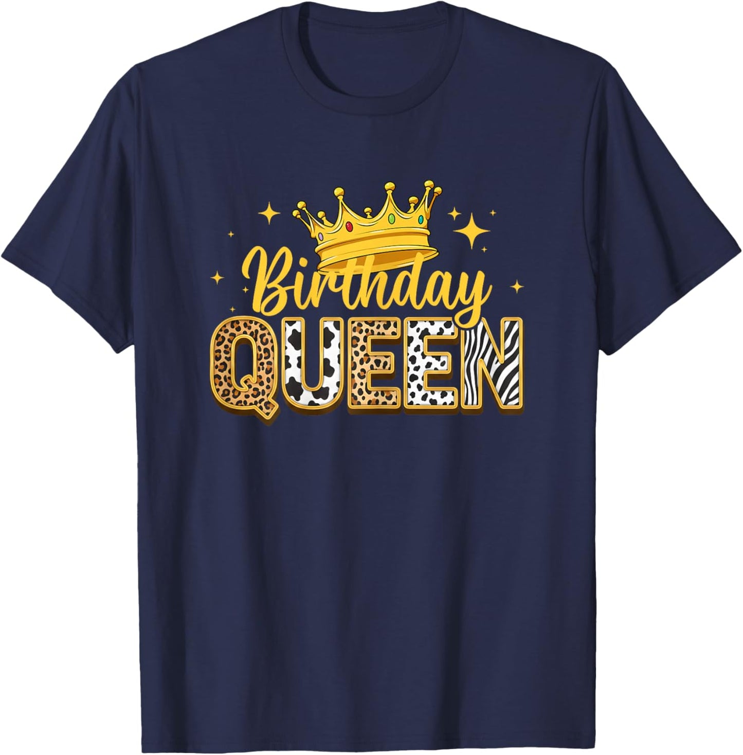 Birthday Queen Leopard Animal Lover Crown Birthday T-Shirt - T-Shirt | Navy