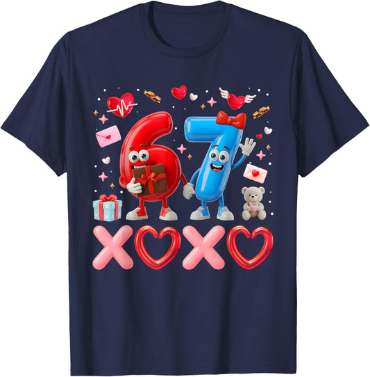 Valentine Six Seven 67 XOXO Ballon Gen Alpha Meme Couple T-Shirt - T-Shirt | Navy