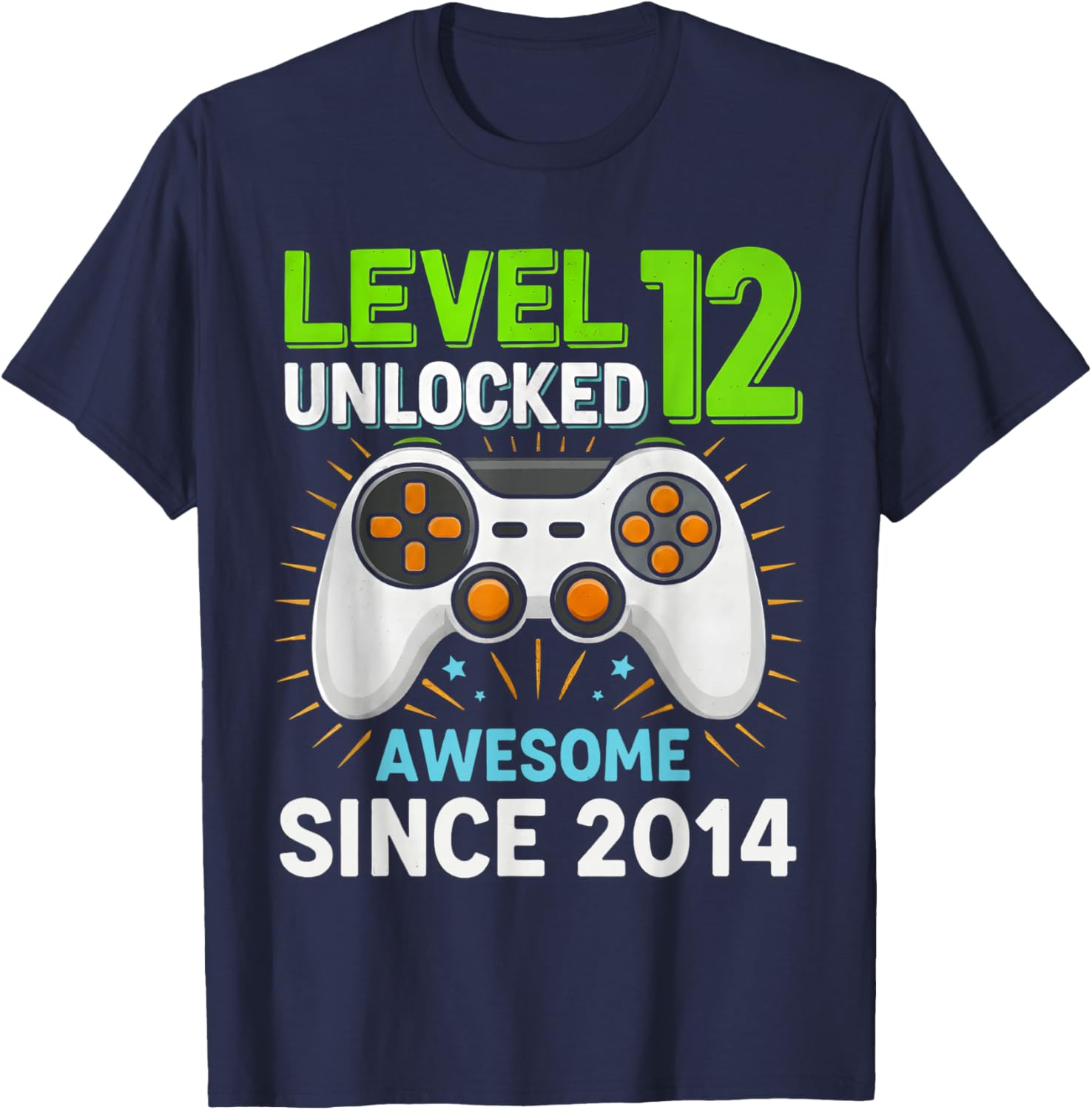 Level 12 Unlocked Awesome Since 2014 Gaming Birthday 12th T-Shirt - T-Shirt | Navy
