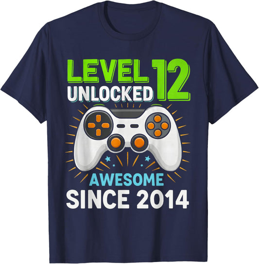 Level 12 Unlocked Awesome Since 2014 Gaming Birthday 12th T-Shirt - T-Shirt | Navy