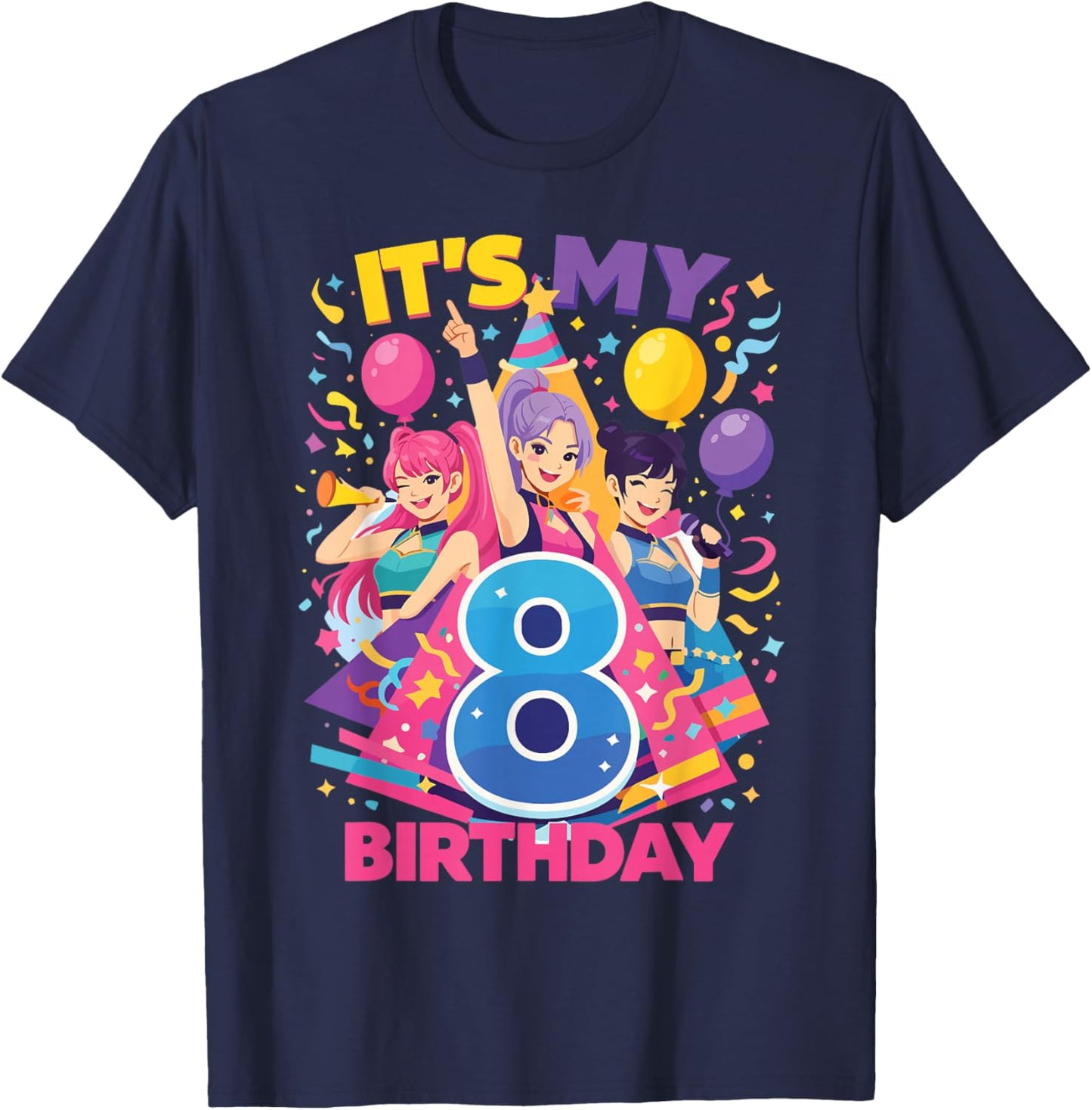 8 Years Old K-Pop Birthday Fun Design T-Shirt - T-Shirt | Navy