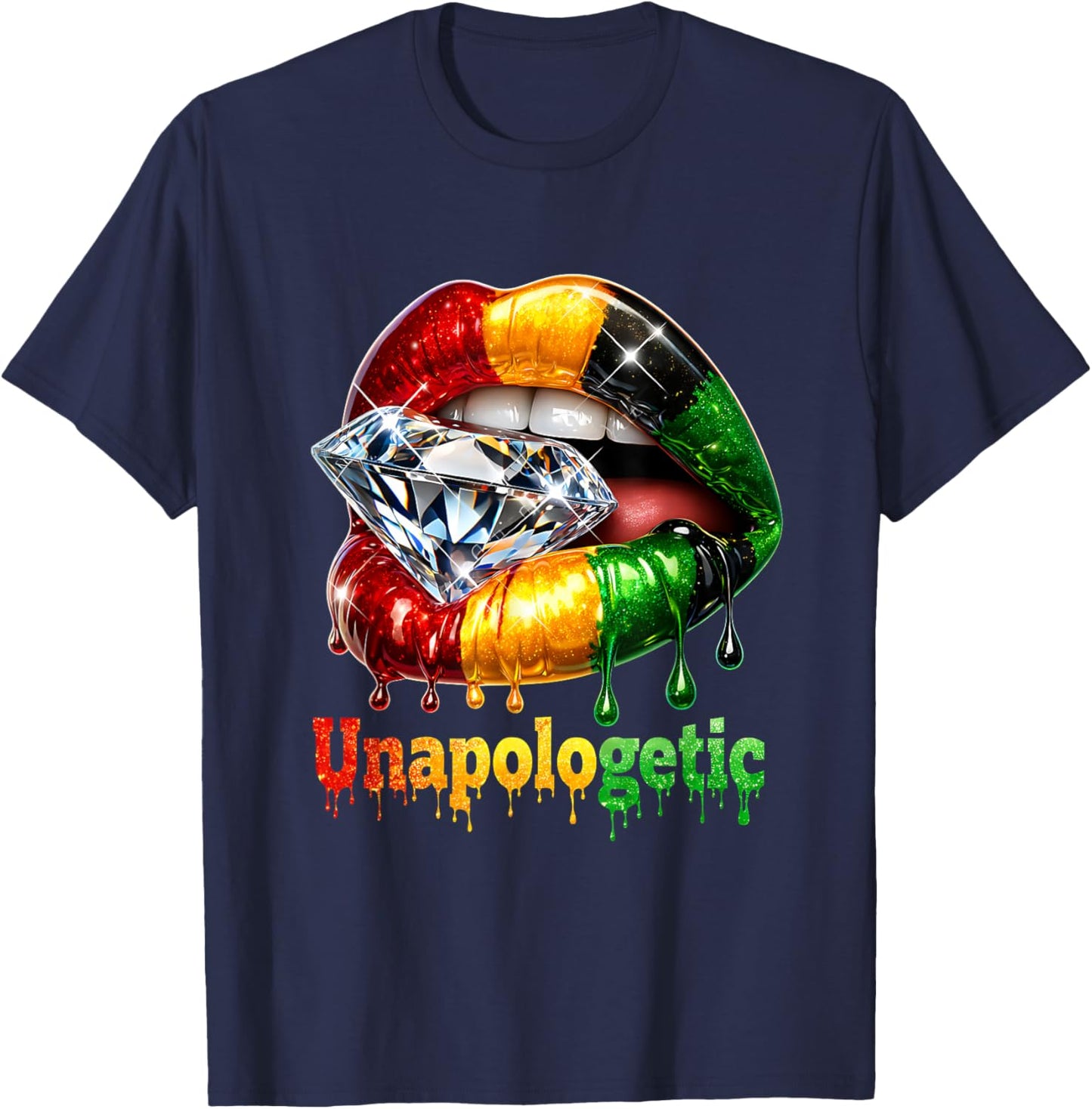 Tribal Lips Black Woman Pride Strong Melanin Queen T-Shirt - T-Shirt | Navy
