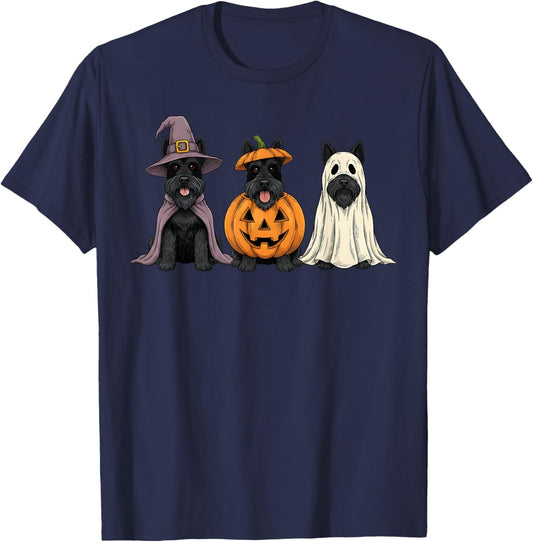 Spooky Ghost Scottish Terrier Pumpkin Halloween Dog Lover T-Shirt - T-Shirt | Navy