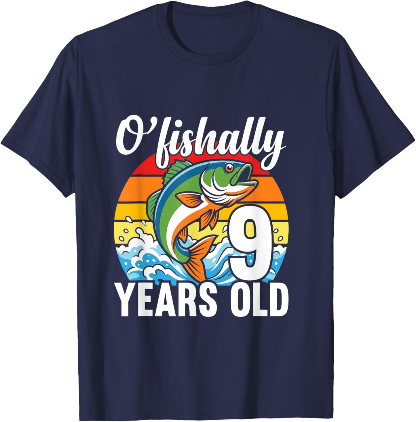 Ofishally 9 Years Old Fisherman 9th Birthday Party Fishing T-Shirt - T-Shirt | Navy