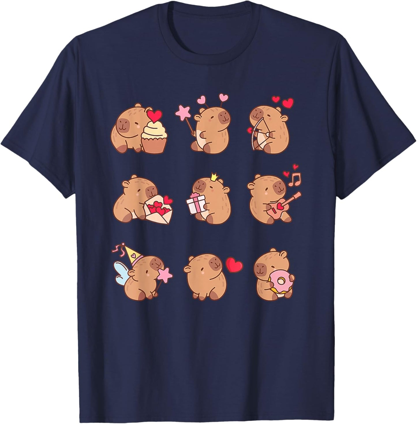 Super Cute Capybaras Girlie Capybara T-Shirt - T-Shirt | Navy
