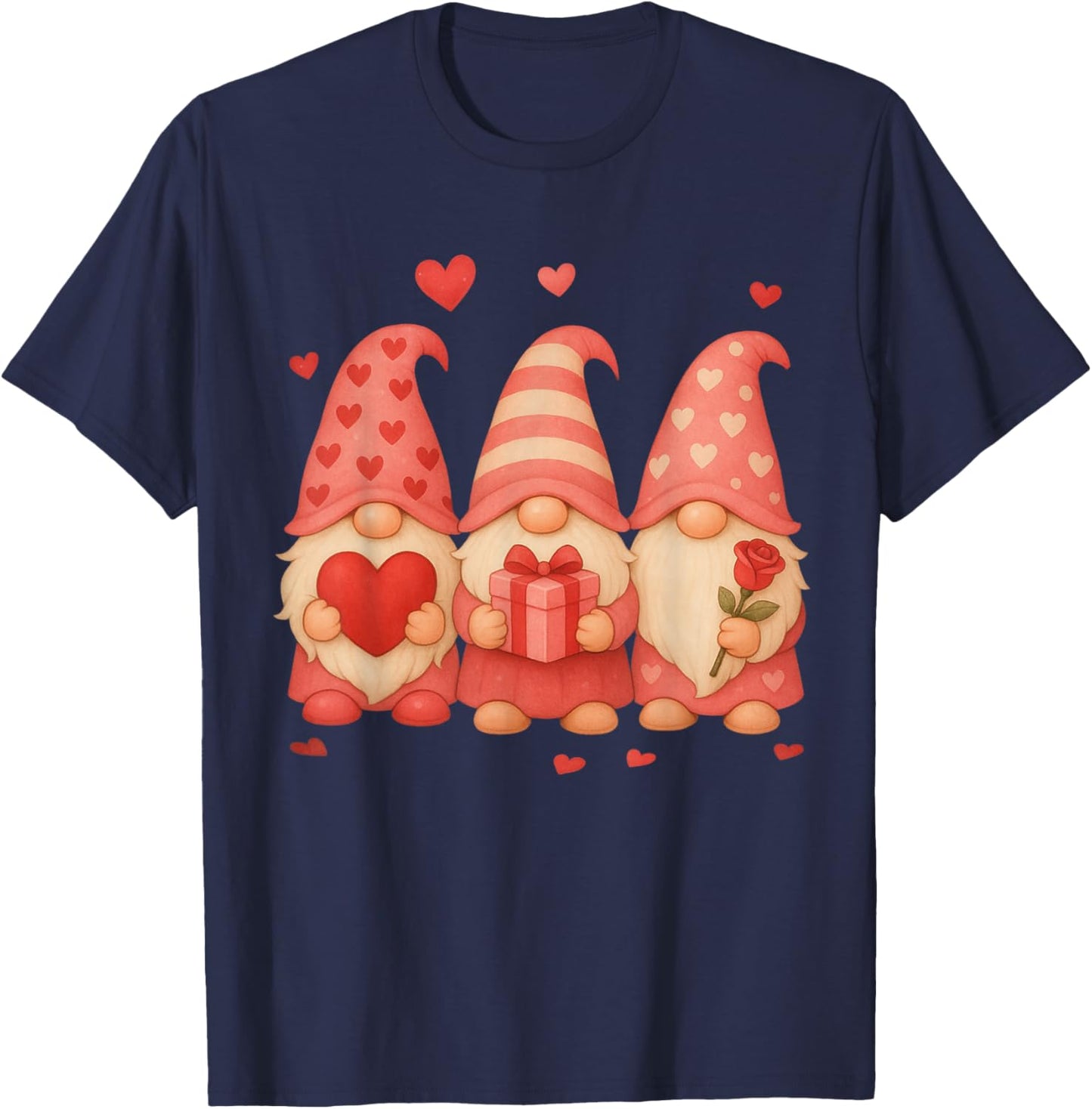 Valentines Day Gnome Hearts Love Cute Family Men Women T-Shirt - T-Shirt | Navy