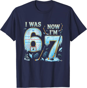 Ice Hockey Birthday Boy I was 6 Now I'm 7 Six Seven 67 T-Shirt - T-Shirt | Navy