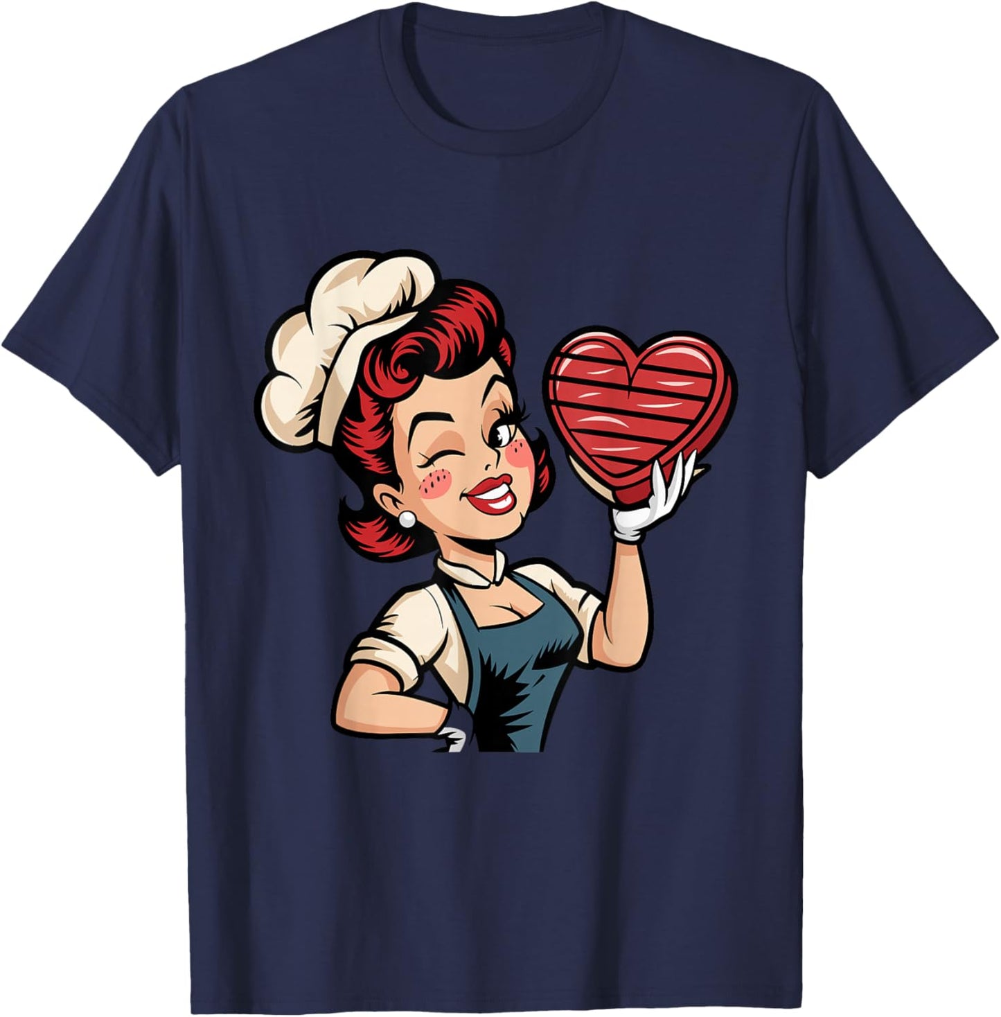 Valentines Retro Pinup Holding Heart T-Shirt - T-Shirt | Navy