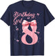 Kids 8th Birthday Girl Coquette Bow Theme 8 Year Old Girls T-Shirt - T-Shirt | Navy