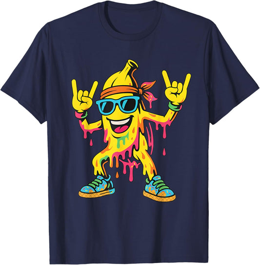 Cool Banana Drip Rocking Funny Graphic Boys Kids Men Youth T-Shirt - T-Shirt | Navy