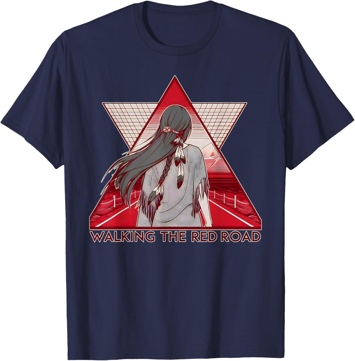 Walking The Red Road Native American Indian Spiritual Woman T-Shirt - T-Shirt | Navy