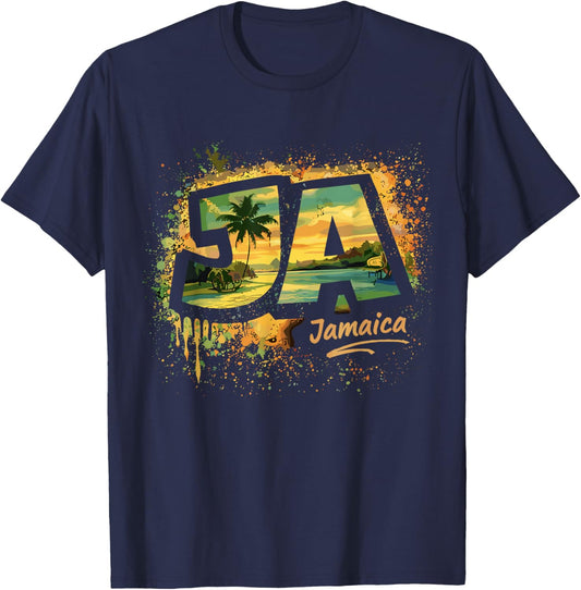 Jamaica Street Art Travel Design T-Shirt - T-Shirt | Navy